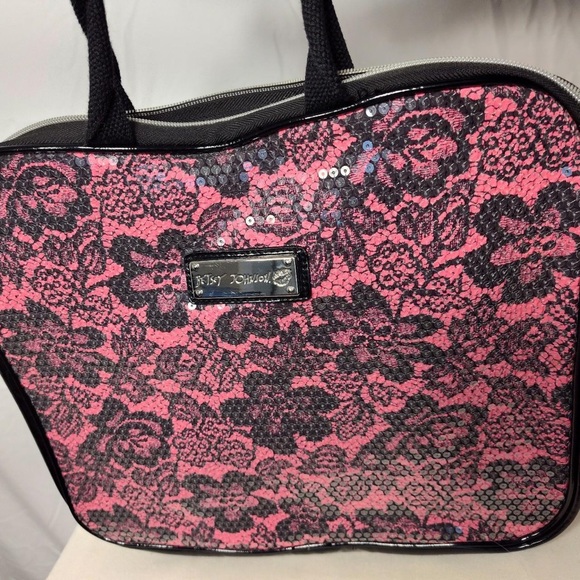 Betsey Johnson Sequined Laptop bag - Pink and Black FREE SHIPPING - Picture 4 of 4